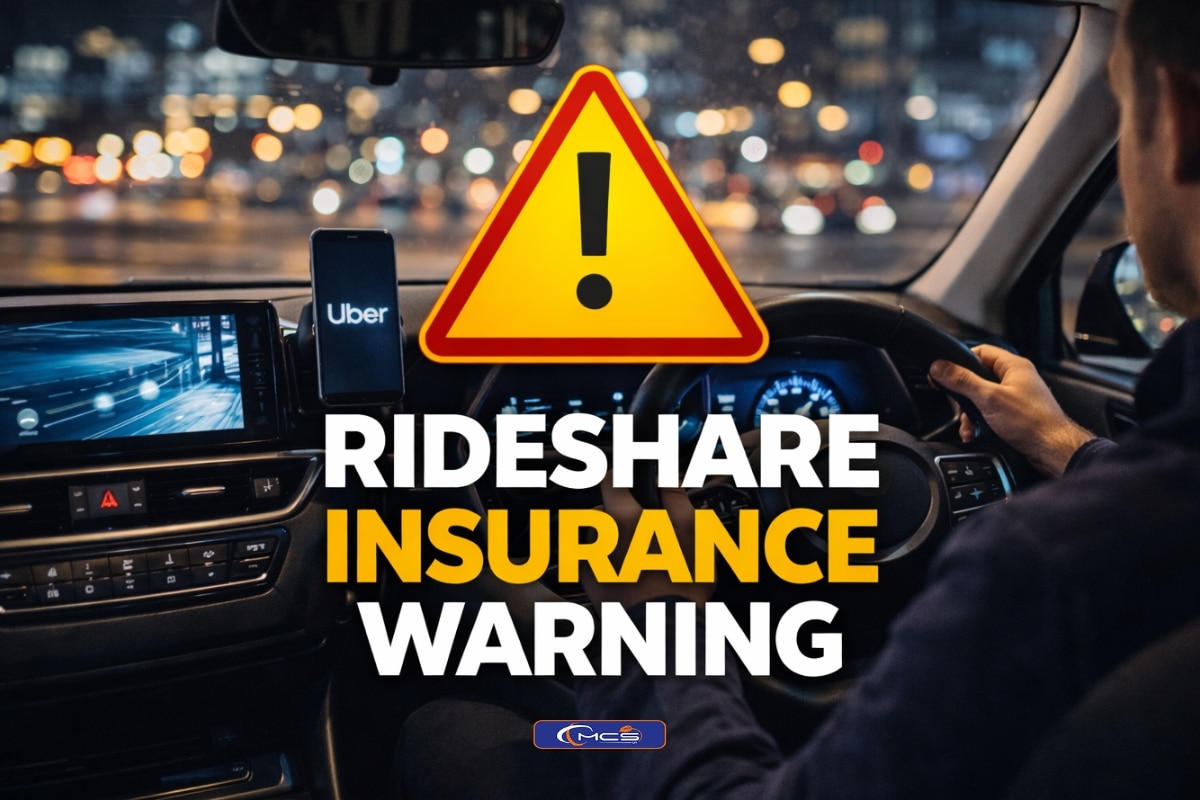 Rideshare driver using a smartphone inside a hybrid vehicle, representing reliable rideshare car hire with MCSyo.