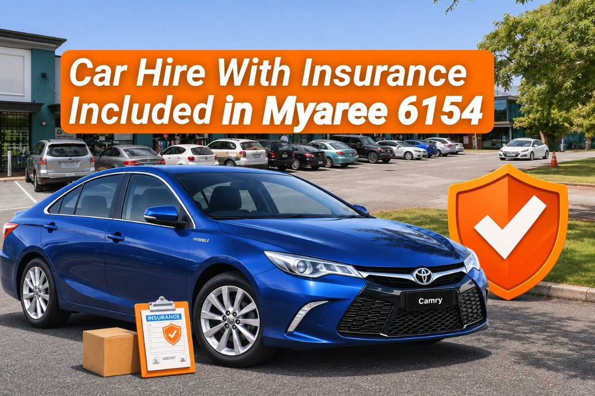 Car hire in Myaree 6154, featuring a blue Toyota Camry outside a local shopping centre.